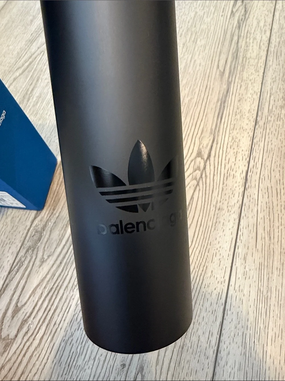 Balenciaga Black Matte Logo Water Bottle with Blue Box